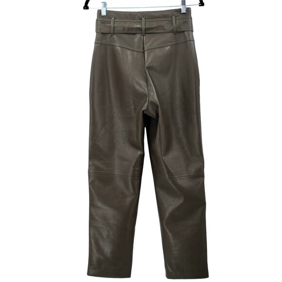 Aritzia Wilfred High Tied Faux Leather Belted Pants Olive Pockets Vegan 79497 2 - Picture 4 of 6